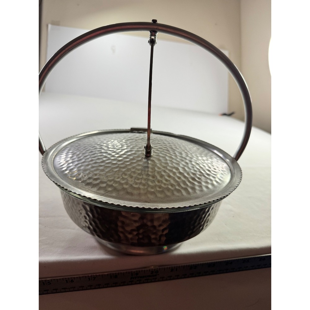 Nasco Italy Silent Butler Hammered‎ Aluminum Divided Glass Insert 8" Retro Style